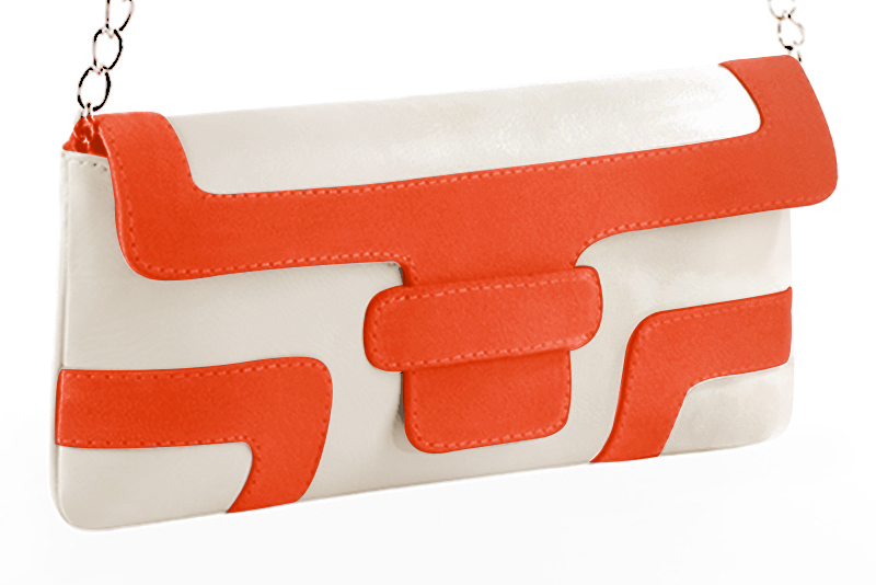 Off white and clementine orange women's dress clutch, for weddings, ceremonies, cocktails and parties. Front view - Florence KOOIJMAN